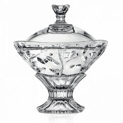 Конфетница с крышкой на ножке RCR Laurus D18 см, H13,7 см, хрустальное стекло, Италия