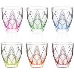 Набор из 6-ти цветных стаканов для виски RCR Ninphea 326 мл, H95 мм, хрустальное стекло, Италия