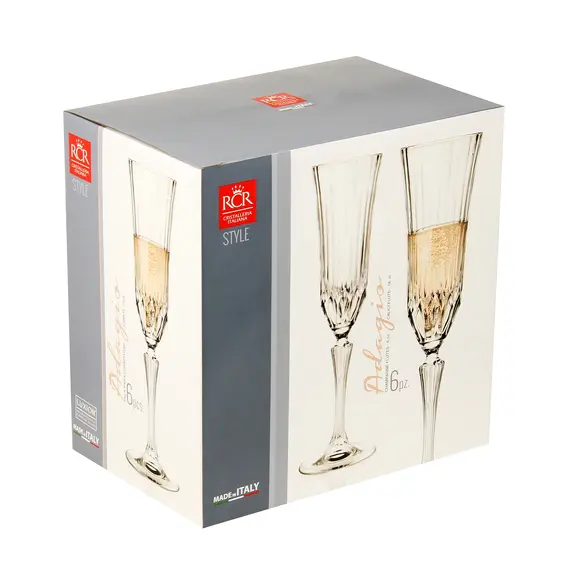 Набор из 6-ти бокалов-флюте для шампанского RCR Style Adagio 180 мл, хрустальное стекло, Италия, изображение 7
