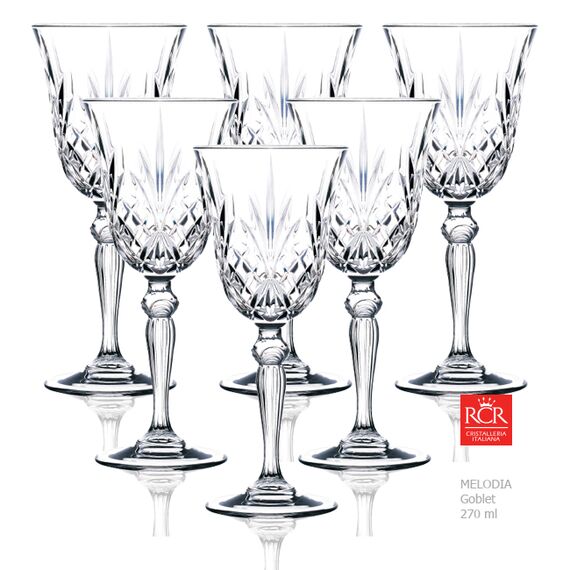 Набор из 6-ти бокалов для красного вина RCR Style Melodia 270 мл, хрустальное стекло, Италия, изображение 3