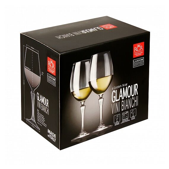 Набор из 6-ти бокалов для белого вина RCR Luxion Glamour 470 мл, хрустальное стекло, Италия, изображение 3