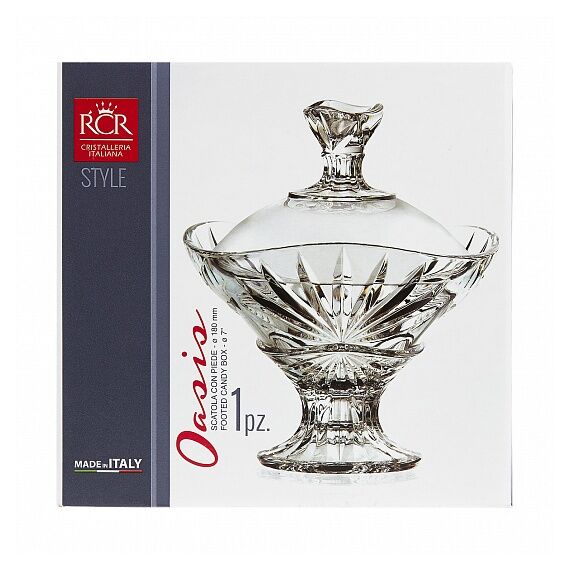Конфетница с крышкой RCR Style Oasis D18 см, H13,6 см, хрустальное стекло, Италия, изображение 2