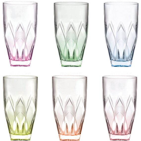 Набор из 6-ти цветных стаканов для воды RCR Ninphea 398 мл, H140 мм, хрустальное стекло, Италия