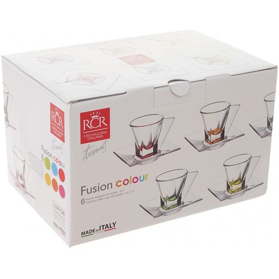 Набор из 6-ти кофейных пар для эспрессо RCR Fusion Color 12 предметов: 6 чашек 70 мл и 6 блюдец, хрустальное стекло, Италия, изображение 2