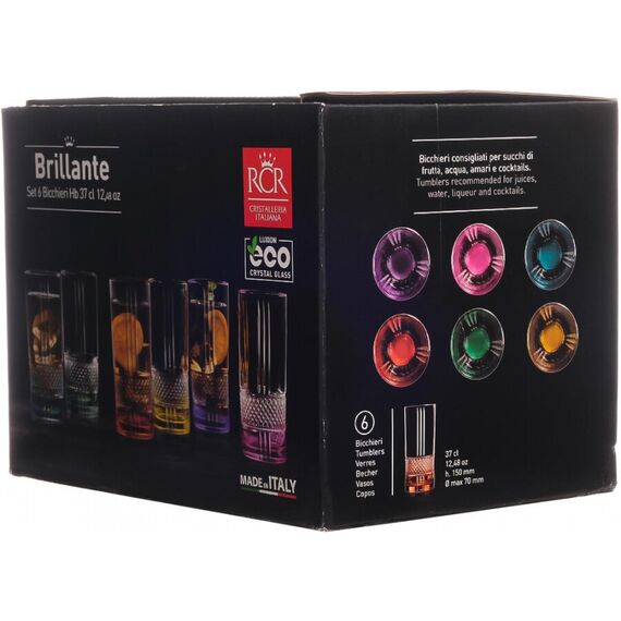 Набор из 6-ти стаканов для воды RCR Style Brillante Color 360 мл, хрустальное стекло, Италия, изображение 3