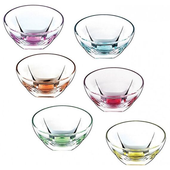 Набор из 6-ти цветных салатников RCR Ninphea 410 мл, D13 см, H71 мм, хрустальное стекло, Италия