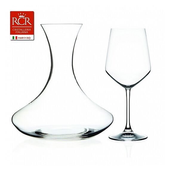 Набор из 7-ми предметов для вина RCR Universum: Декантер 2000 мл, H230 мм и 6 фужеров 550 мл, H220 мм, хрустальное стекло, Италия