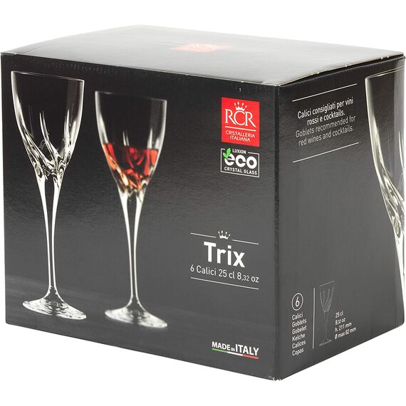 Набор из 6-ти фужеров для вина RCR Trix 250 мл, D82 мм, H211 мм, хрустальное стекло, Италия, изображение 4