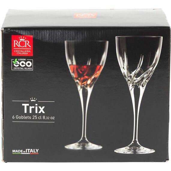 Набор из 6-ти фужеров для вина RCR Trix 250 мл, D82 мм, H211 мм, хрустальное стекло, Италия, изображение 3