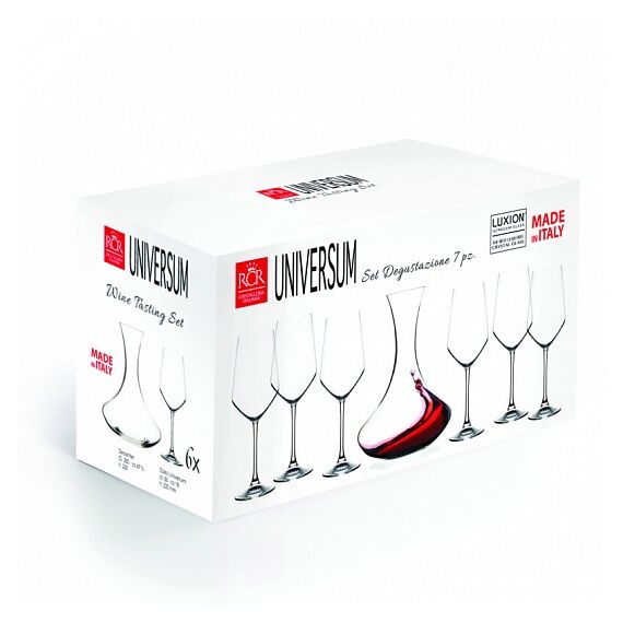 Набор из 7-ми предметов для вина RCR Universum: Декантер 2000 мл, H230 мм и 6 фужеров 550 мл, H220 мм, хрустальное стекло, Италия, изображение 2