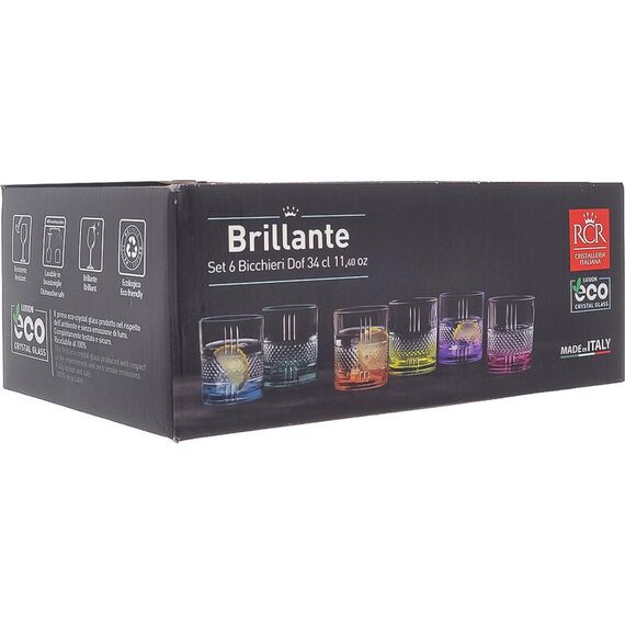 Набор из 6-ти стаканов для виски RCR Brillante Color 340мл, хрустальное стекло, Италия, изображение 4