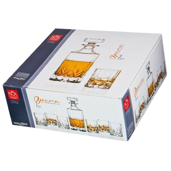 Набор из 7-ми предметов для виски RCR Opera: штоф 750 мл, 6 стаканов 210 мл, хрустальное стекло, Италия, изображение 9