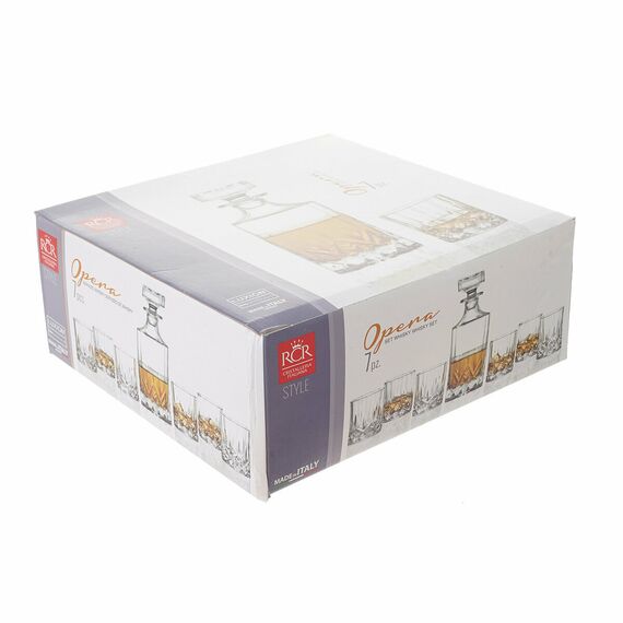 Набор из 7-ми предметов для виски RCR Opera: штоф 750 мл, 6 стаканов 210 мл, хрустальное стекло, Италия, изображение 8