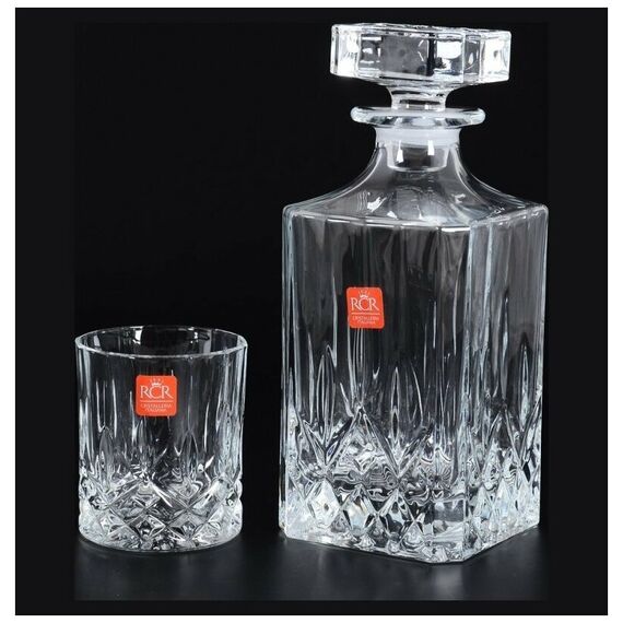 Набор из 7-ми предметов для виски RCR Opera: штоф 750 мл, 6 стаканов 210 мл, хрустальное стекло, Италия, изображение 11